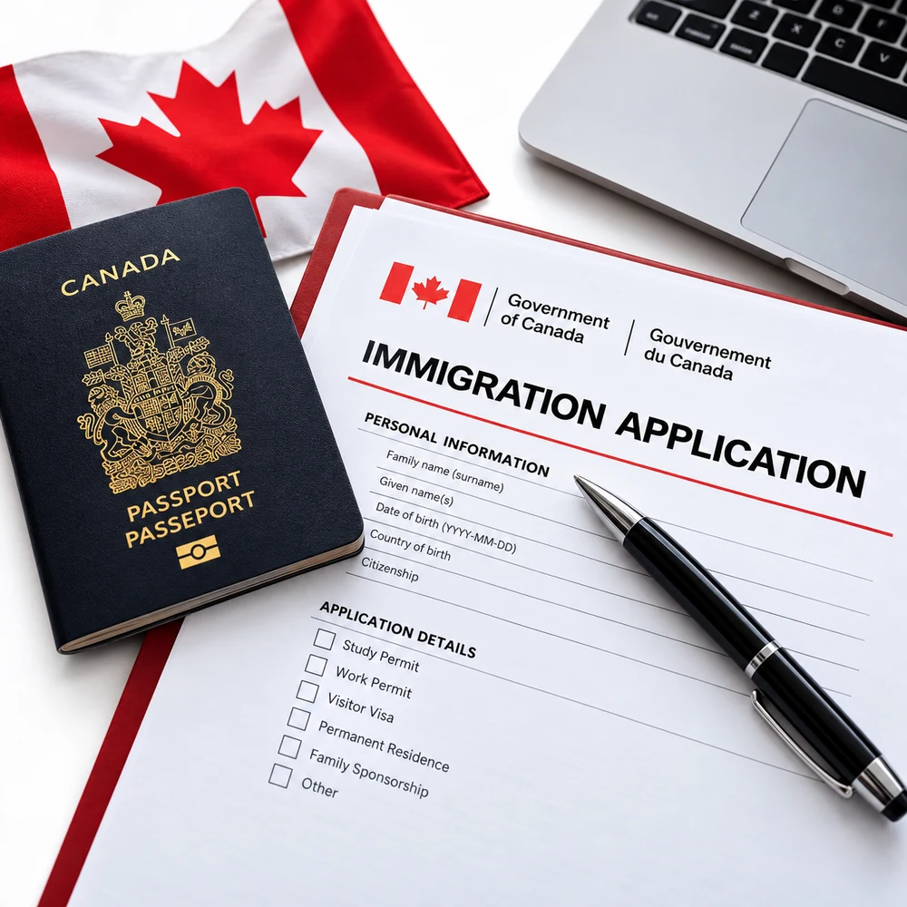 Immigration application documents arranged for review